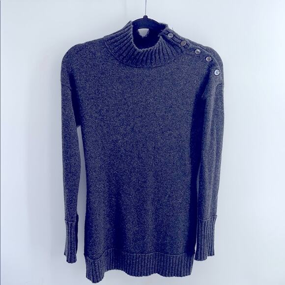Vince 100% cashmere button shoulder turtleneck long line pullover knit sweater S - Picture 1 of 7